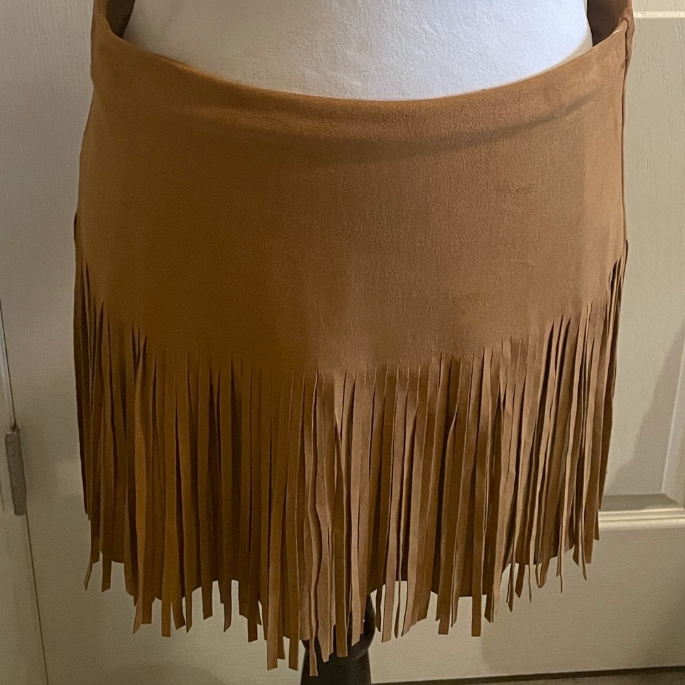Camel Fringe Skirt